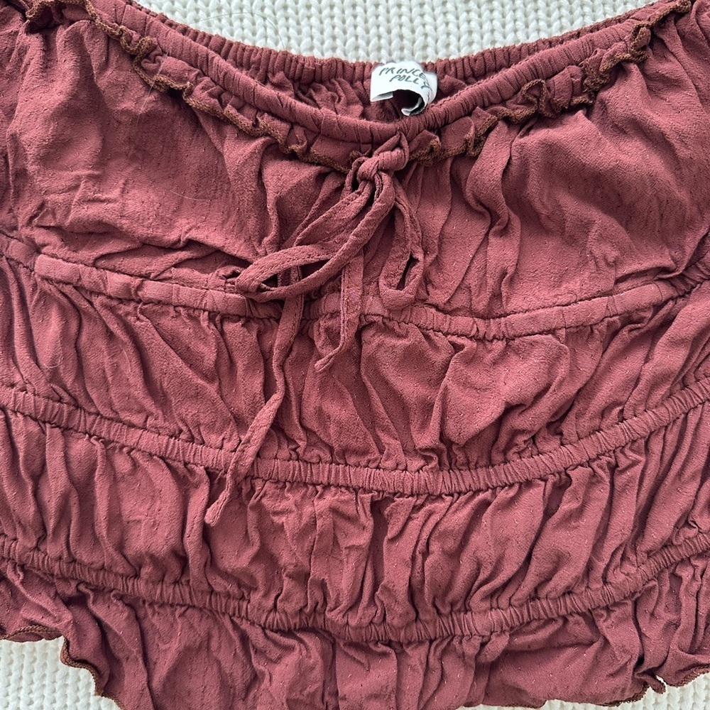 Princess Polly Burgundy Puff Sleeve Top Size 12 - Picture 5 of 7